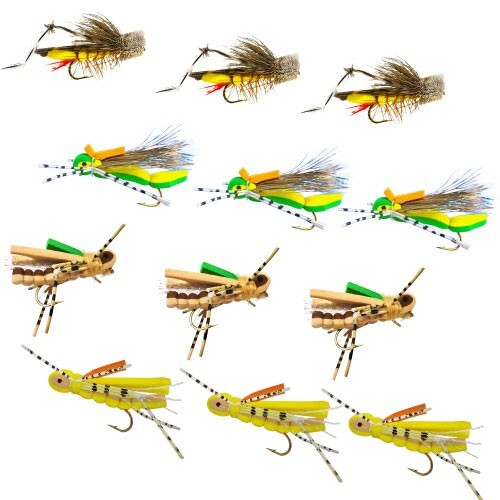 12 pc Topwater Hopper Set Size 10 Fly Fishing Flies for Trout