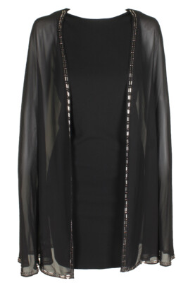 Betsy Adam Black Sleeveless Crepe Embellsihed Cape Shift Dress 4