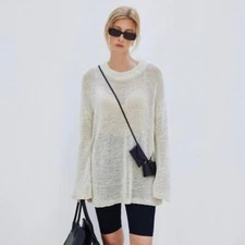Womens THE ROW Long-sleeved Loose Hollow Slightly Cool Round Neck Top T-shirt