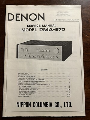 Denon Model PMA-970 Pre-Main Amplifier Amp Service Manual Original Genuine