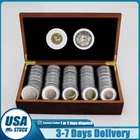 50Pcs 46MM Plastic Coin Capsules with Wooden Storage Box Case Collection Holder