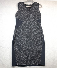 ELIE TAHARI  Sheath Dress Black V-Neck Sleeveless Back Zip Lined Sz 14