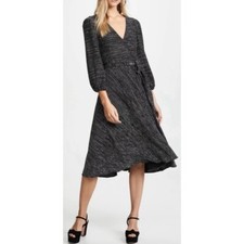 Alice + Olivia Sz 4 Coco V-Neck Metallic Knee Length Dress Black Silver Evening