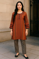 Tunic for Women Round Neck Short Printed Crape Kurti Long Sleeves Top 125-L