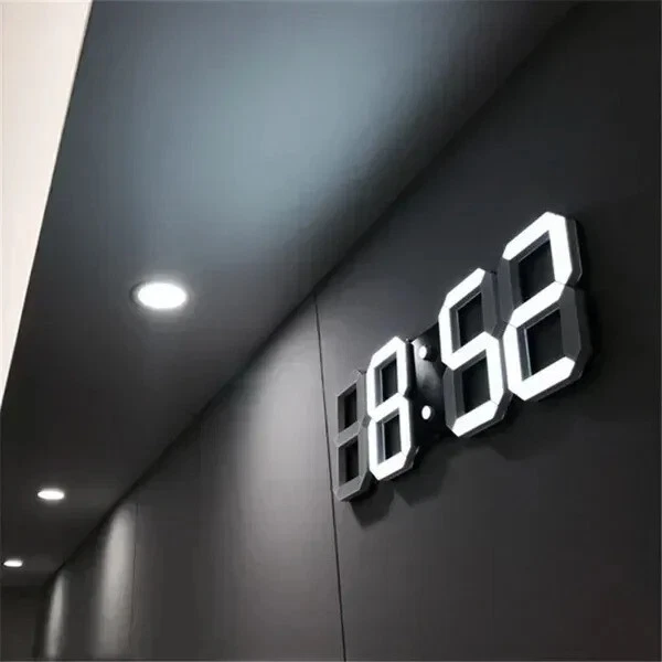 Digital 3D LED Big Wall Desk Alarm Clock Snooze 12/24 Hours Auto Brightness USB - Image 4 of 4