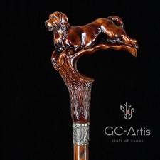 Walking Stick Cane Dark Wood Handcarved for men women Labrador Retriever Dog
