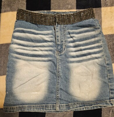 Revolt Jeans Girls Mini Acid Wash Jean Skirt With Faux Belt