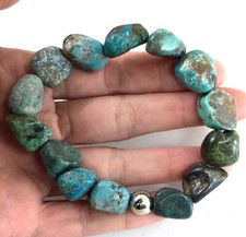 Blue Turquoise Bracelet Rough Nugget Beads Healing Gemstone Kingman Stretch