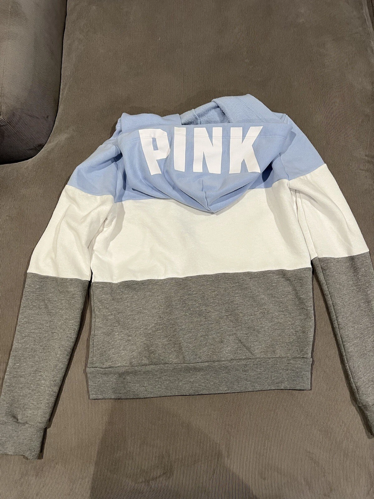 UNDERCOVER Felpa con cappuccio e zip rosa Victoria Secret taglia small grigia bambino blu e bianca