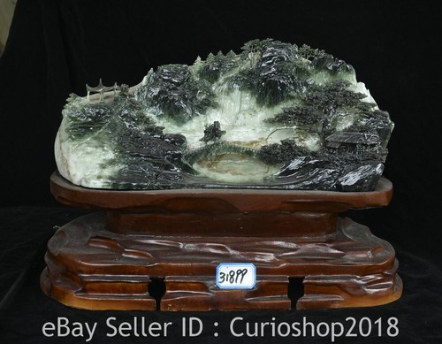 Ancienne sculpture chinoise en jade naturel Xiu sculpture pont d'eau montagne 14,4" - Photo 1 sur 9