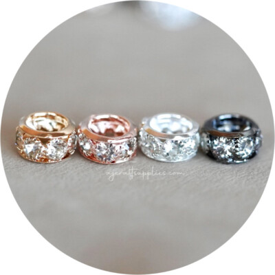 5x 12mm Rhinestone Metal Spacer Beads - Gold, Silver, Rose Gold, Gunmetal