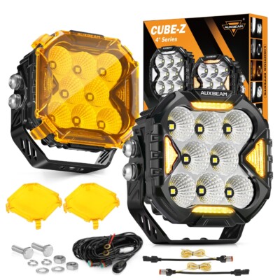 AUXBEAM 4'' 112W Off Road Driving Work Flood Lights+on/Off 2 Leads For Cars Boat