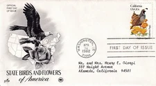 STAMP US SCOTT 1957 "California State Birds & Flower" 20 CENT FDC 1982 - C