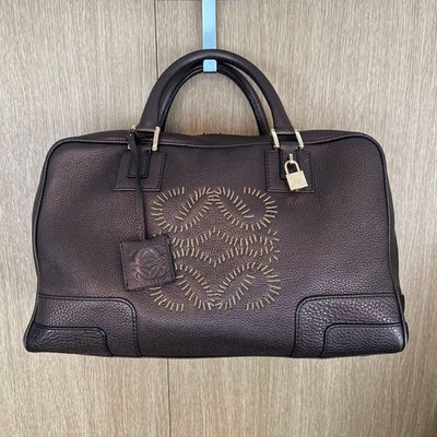 LOEWE Amazona 36 Anagram Leder Handtasche Bronze Tote Boston Bag Gebraucht