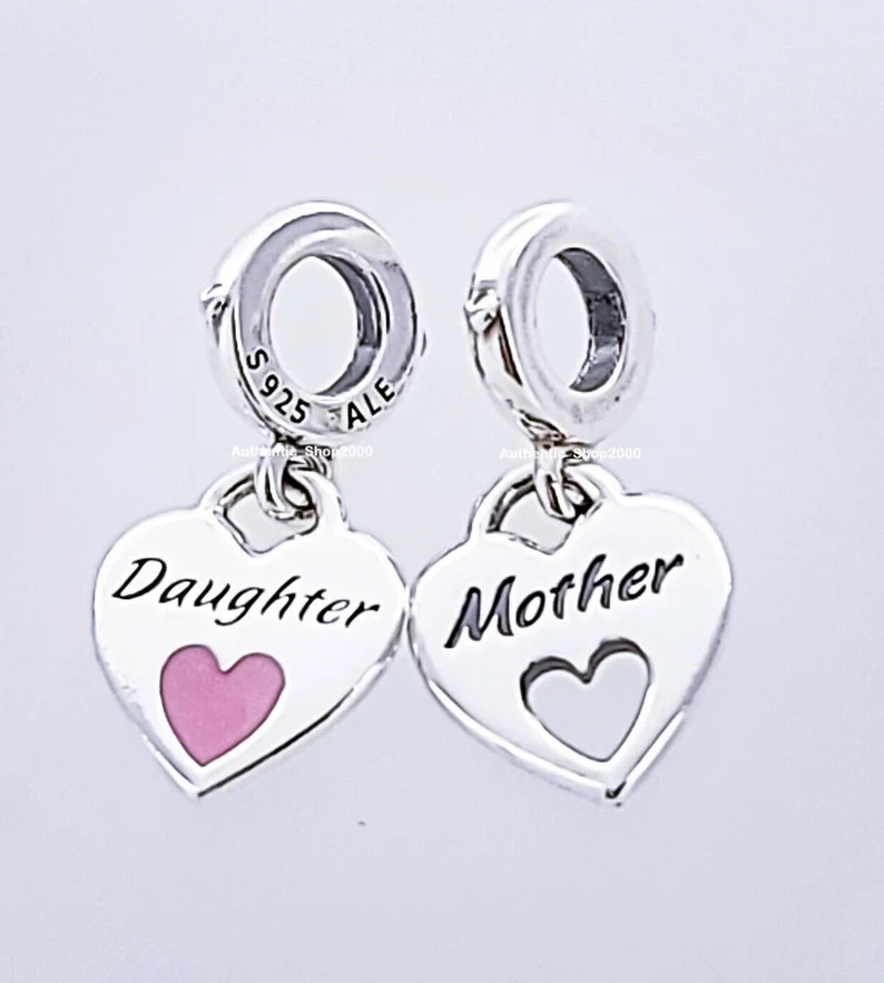 Pair of 2 Mother Daughter Forever in My Heart Pink Pandora Charm Thanksgiving