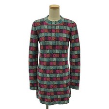 Chanel Back Button Crew Neck Long Knit Dress Multicolor Size 36