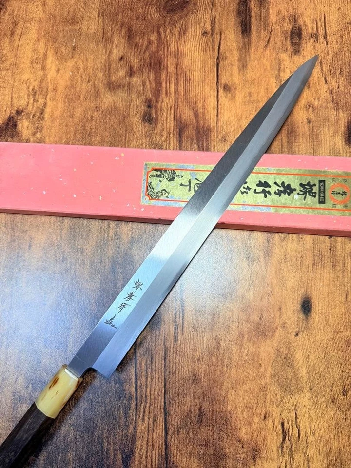 Cuchillo para rebanar Sakai Cutlery Fugu Shakuichi plateado 3 acero púrpura sándalo octa Foto 3 de 4