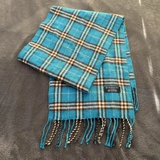 Burberry Scarf Checked – 100% Lambswool – Blue/Gray/White