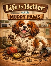 🐾 Cavalier King Charles Spaniel Muddy Paws Fridge Large Magnet Gift Dog 🐾