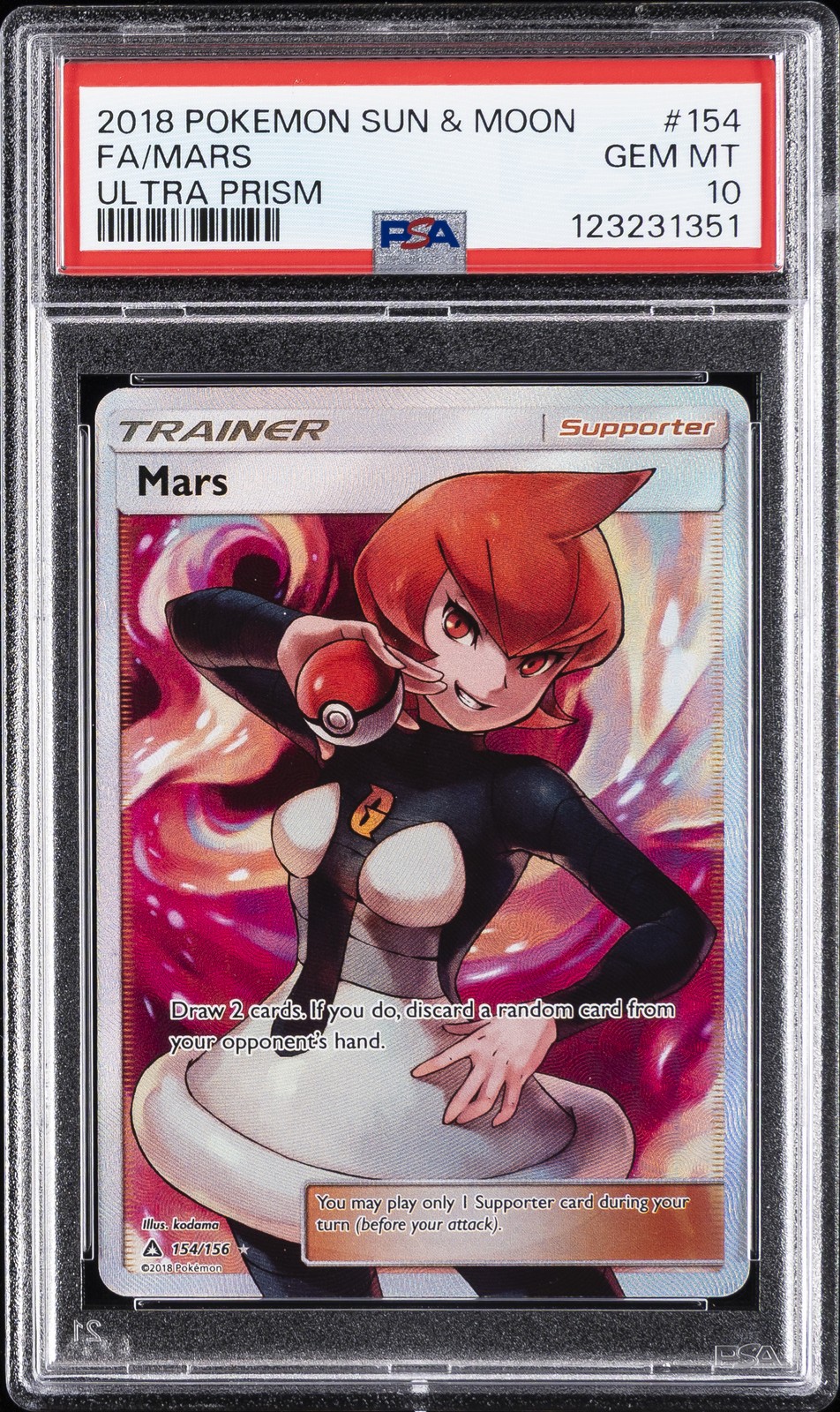 2018 POKEMON SUN & MOON ULTRA PRISM #154 FULL ART/MARS PSA 10