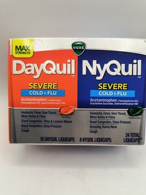 Vicks Max Strength DayQuil/NyQuil Severe Cold & Flu LiquiCaps 24 CT Exp 3/28