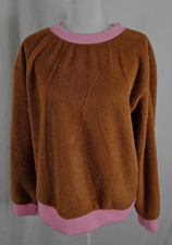 Anthropologie Maeve Womens Pullover Top Brown Pink Fuzzy Nylon Polyester Small