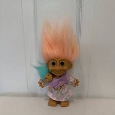 Vintage Russ Troll Doll Mommy  Baby Set Pink Hair Floral Dress Item 18538