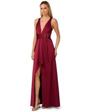 Adrianna Papell Crimson stretch satin plunge V-neck gown - Red Wine - 14