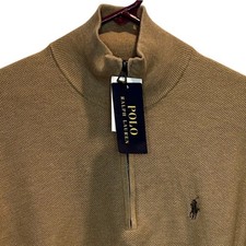 Polo Ralph Lauren 1/4 Zip Sweater Medium Men's Brown Pima Cotton Mock Neck NEW