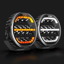 New Spotlights 9" LED Driving Light Black Offroad 4X4 Foglight White & Amber DRL