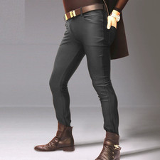 Men Slim Fit Skinny Pants Jeans Nightclub Tight Fitting High Elastic Trousers