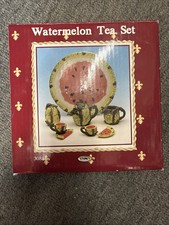 Vintage 7 Piece Set Miniature Watermelon Young's Inc Resin Mini Tea Set 1995