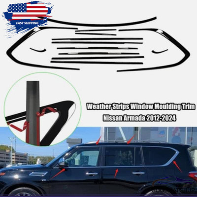 For Nissan Armada 2018-2024 Gloss Black Window Molding Trim Frame Strips 13pcs 
