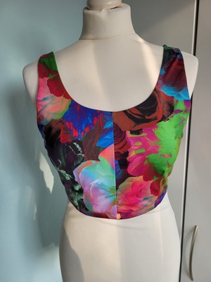 NEU  Desigual Damen Cropped Trägershirt Top Sport BH Bustier Blumen Bunt Gr L
