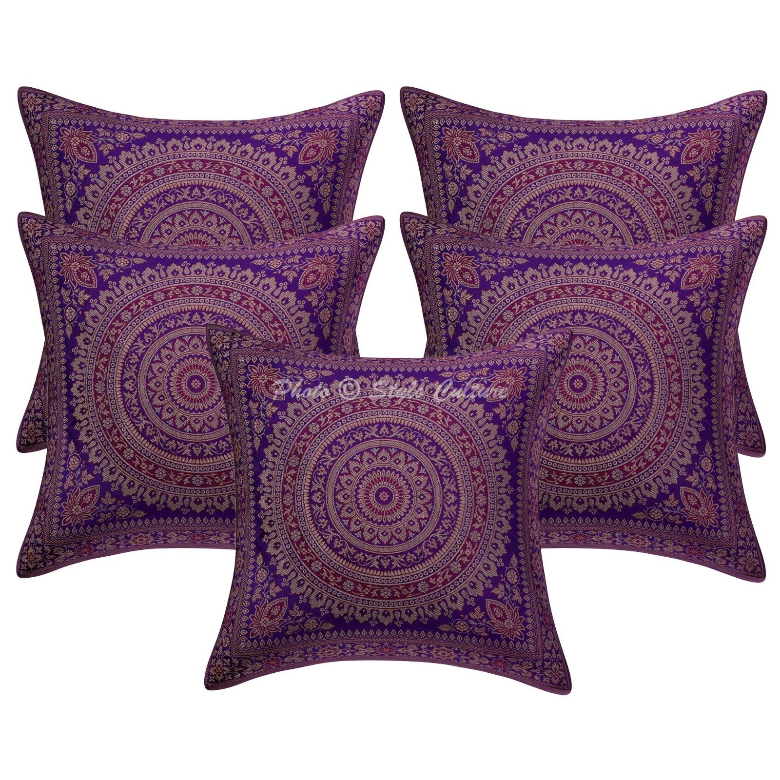 Indian Throw Pillow Covers 16x16 Brocade Mandala Home Decor Cushion Cover Boho