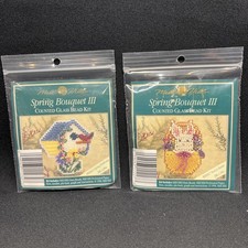2 VTG Mill Hill Counted Glass Bead Kit SPRING BOUQUET III Birdhouse/Bunny Basket