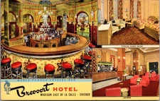 Brevoort Hotel Chicago Illinois Postcard 1942 Crystal Bar Curteich Linen
