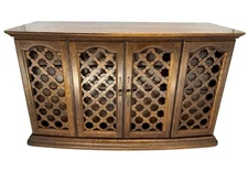 VTG Mid Century Himark Japan Large Walnut Wood 8 Drawer Jewelry Box Carved Doors