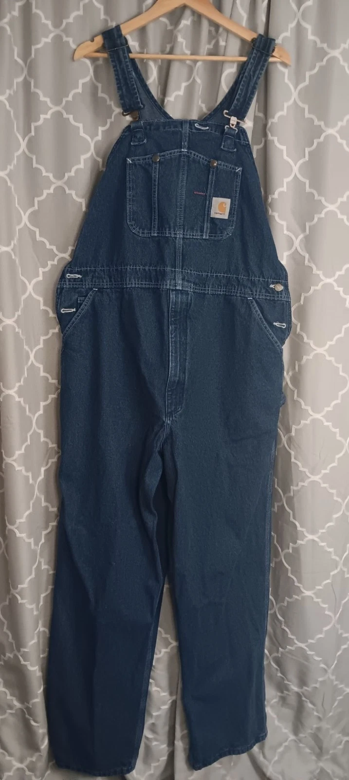 Carhartt Loose Fit 42x32 Blue Denim Carpenter Outdoor Work Farmer Overalls