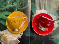 Vintage Sutherland H & M; Royal Grafton Flowers Pattern Footed 2 Cups & Saucers