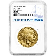Presale - 2026 $50 1-oz American Gold Buffalo NGC MS70 ER Blue Label 5655.12 per troy oz