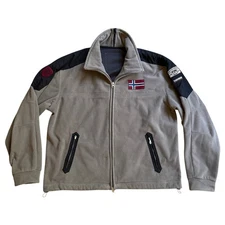 Napapijri Geographic Fleece Jacket Mens Sz Large Beige Brown Full Zip Italy