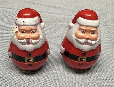 Set of 2 Vintage Plastic Santa Claus Christmas Roly-Poly Double-Faced/Two-Faces