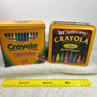 Vtg. Crayola Crayons 64 Set Of 2 Collection Tins & CD ROM  Binney&Smith READ
