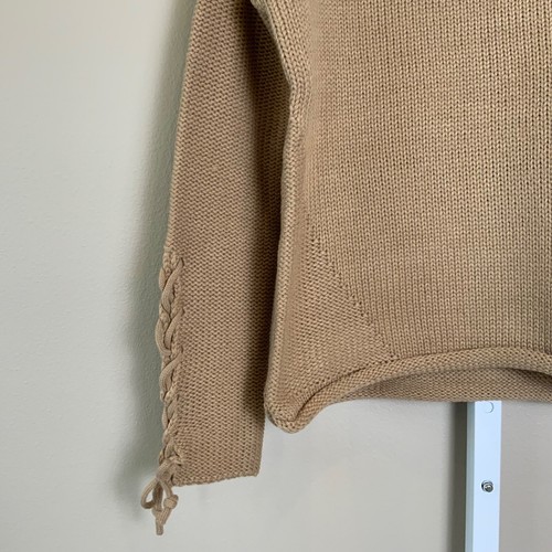 NWT Women’s ONE A Taupe Mocha Roll Neck & Hem Tie Sleeve Knit Sweater, SMALL - Picture 8 of 24