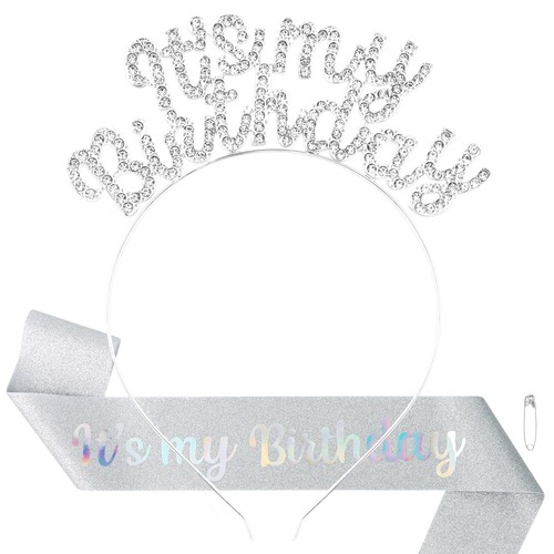 It's My Birthday Sash & Headband Set Silver - Hairband Accessory for Women Ce... - Picture 7 of 7
