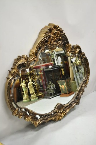 Vintage Italian Gothic Baroque Style Gold Hollywood Regency Large Wall Mirror - Picture 12 of 12