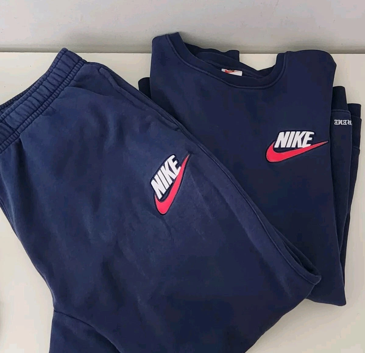 FW18 Supreme x Nike navy crewneck sweatshirt & Sweatpant Pants Set Size M Medium