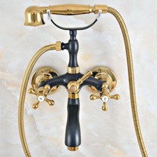 Black Gold Color Clawfoot Bath Tub Faucet Telephone Design Handheld Shower Set
