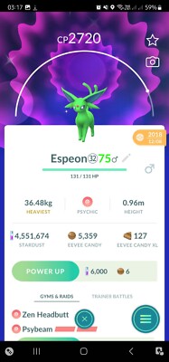 Shiny Espeon ( Caught In 2018 ) Pokemon Tr@de Go